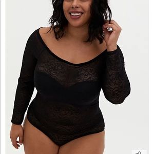 Torrid 5X Bodysuit Black Semi Sheer Lace Off Shoulder Bodysuit Lingerie